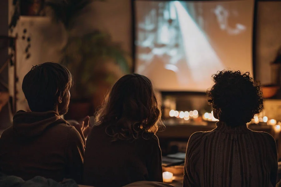 home theater with speakers